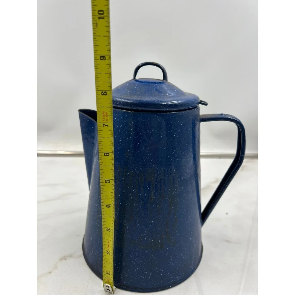 Vintage Blue Speckled Enamelware Coffee Percolator Pot Rustic Camping Farmhouse